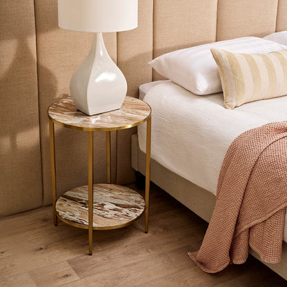 Chloe Pink Marble Side Table - Gold - OUTLET NSW