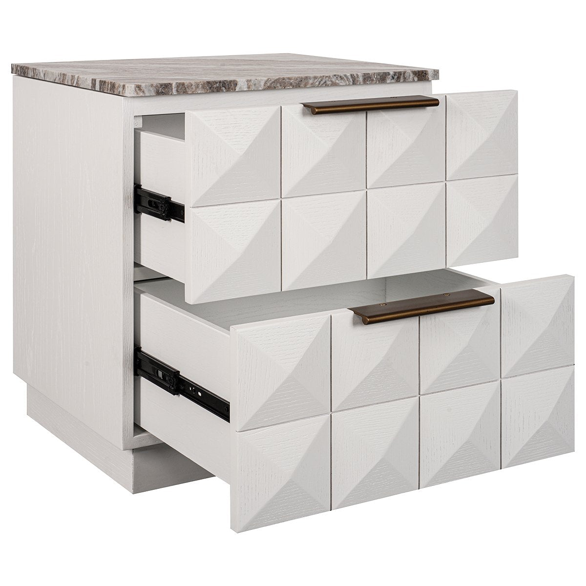 Benedict White Oak Bedside Table - River Brown Marble
