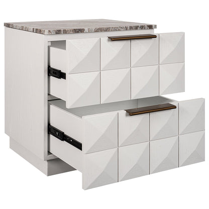 Benedict White Oak Bedside Table - River Brown Marble