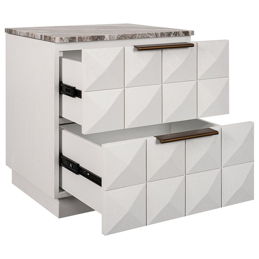 Benedict White Oak Bedside Table - River Brown Marble
