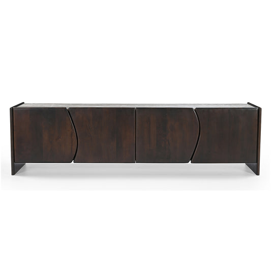 Edwin 200cm River Brown Marble Entertainment Unit - Dark Walnut