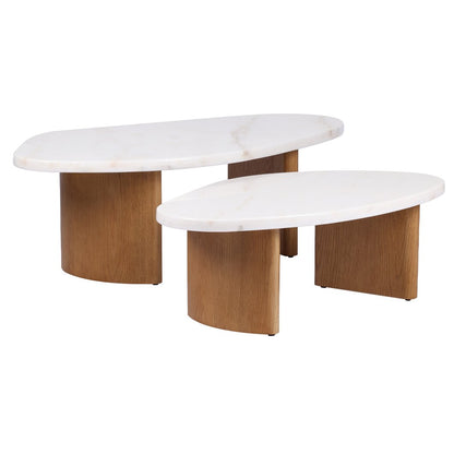 Solstice Ivory Cloud Marble Coffee Tables Set of 2 - Oak