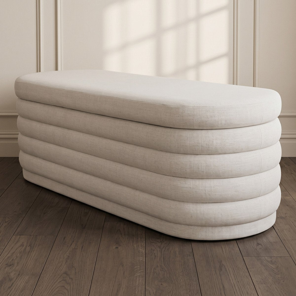 Demi Storage Bench Ottoman - Ecru Linen