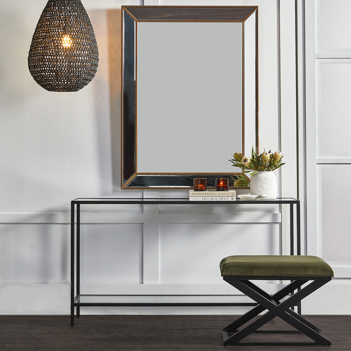 Spencer Black Timber Stool - Moss Velvet - OUTLET NSW