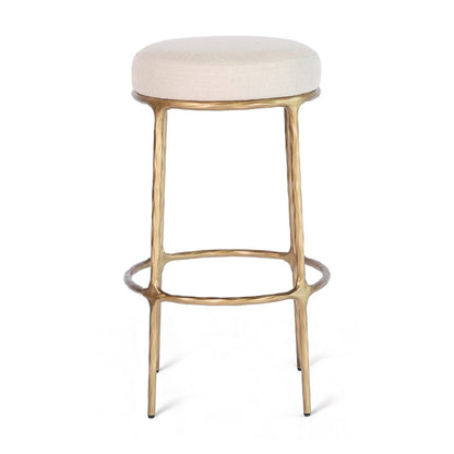 Heston Brass Bar Stool - Natural Linen