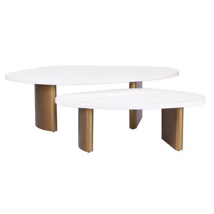 Solstice White Marble Tables Set of 2 - Antique Gold