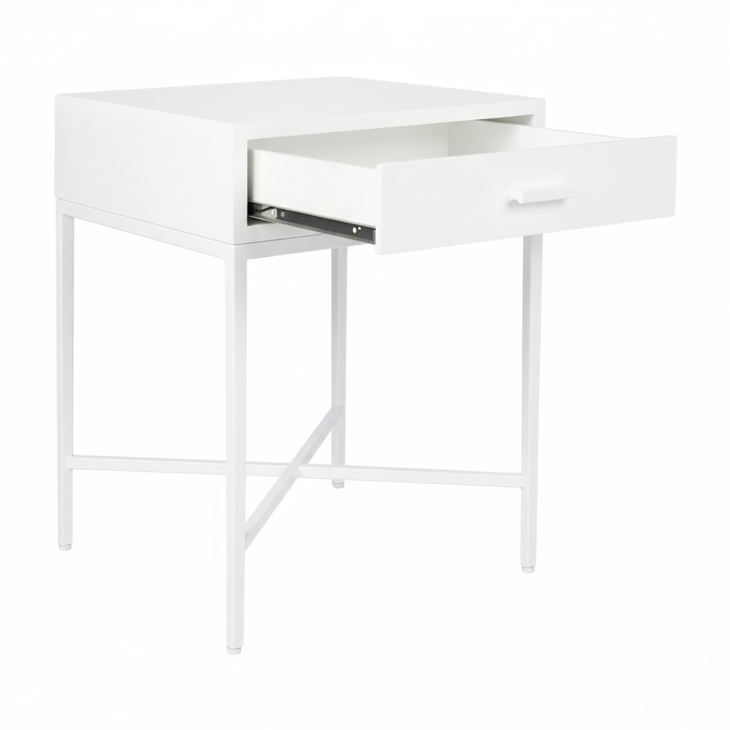 Nessa 45x60cm 1 Drawer Bedside Table - All White