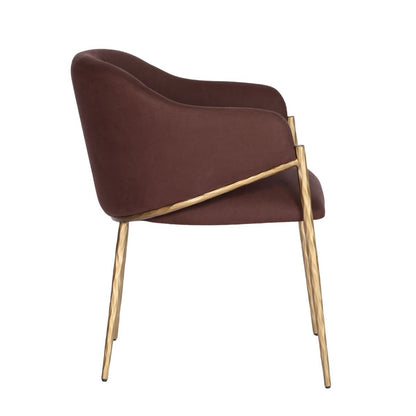 Heston Brass Dining Chair with Arms - Chocolate Linen