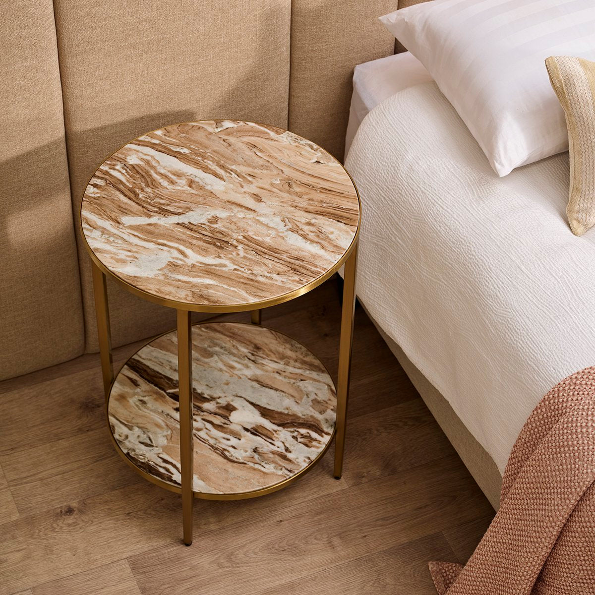 Chloe Pink Marble Side Table - Gold - OUTLET NSW