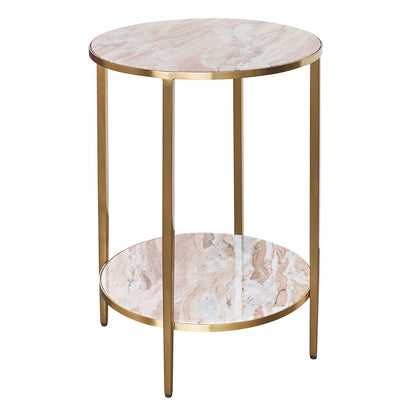 Chloe Pink Marble Side Table - Gold - OUTLET NSW