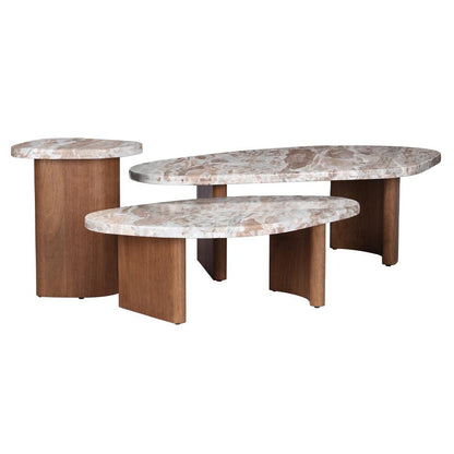Solstice River Brown Marble Tables Set of 3 - Walnut