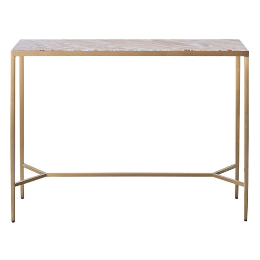 Chloe 110cm Pink Marble Console Table -  Gold