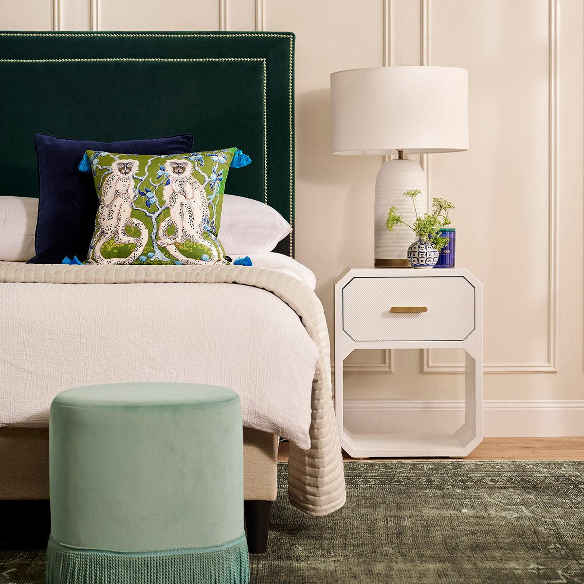 Manhattan 160x150cm Queen Bedhead - Teal Velvet