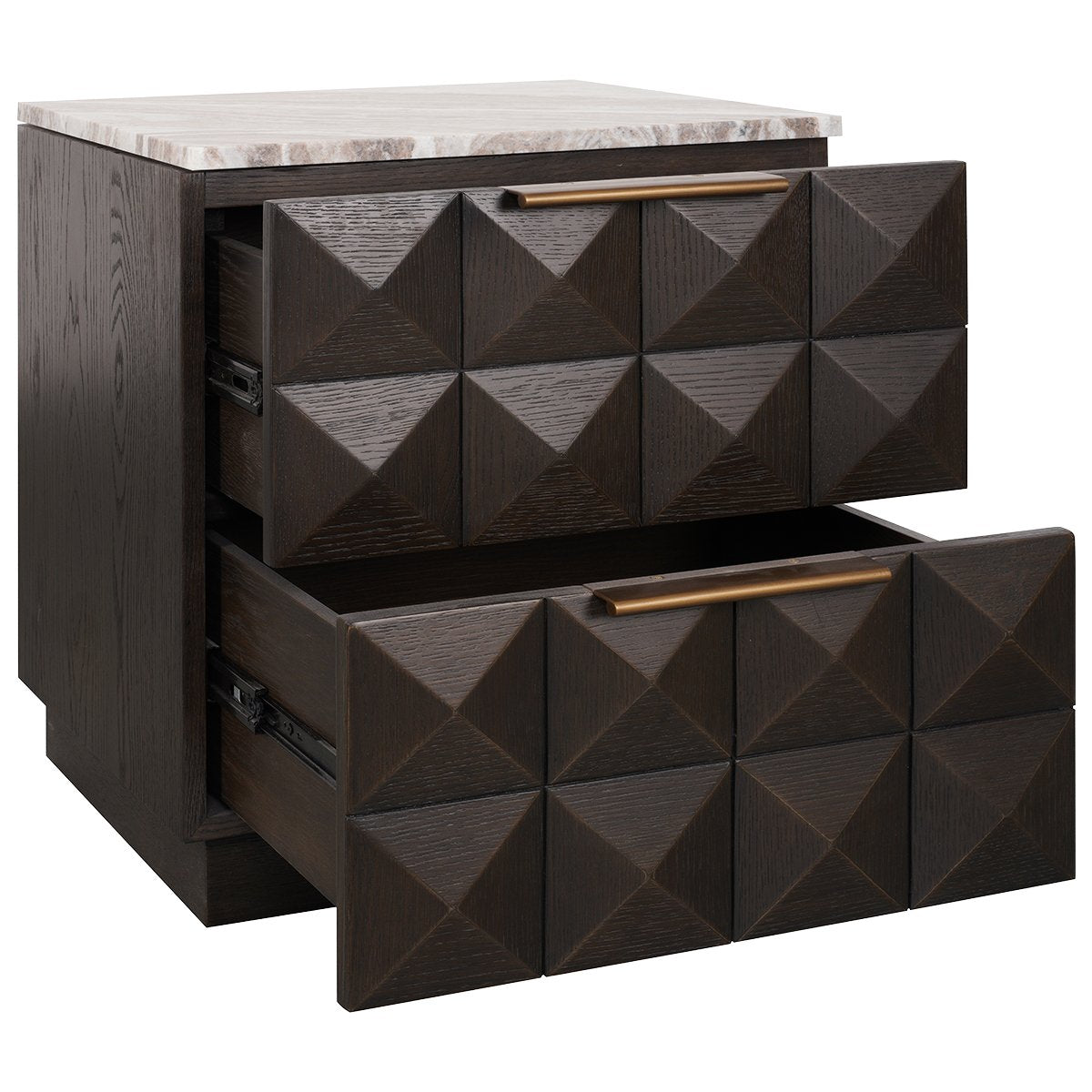 Benedict 53x62.5cm Smoked Oak Bedside Table - River Brown Marble