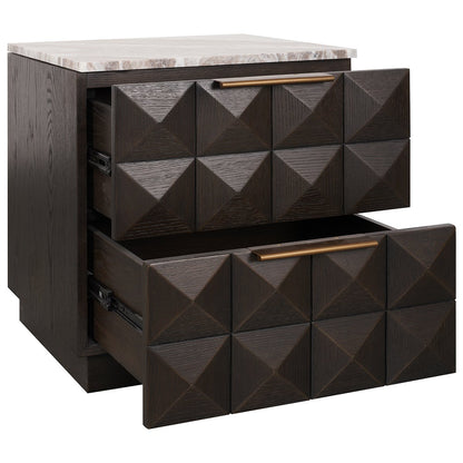 Benedict 53x62.5cm Smoked Oak Bedside Table - River Brown Marble