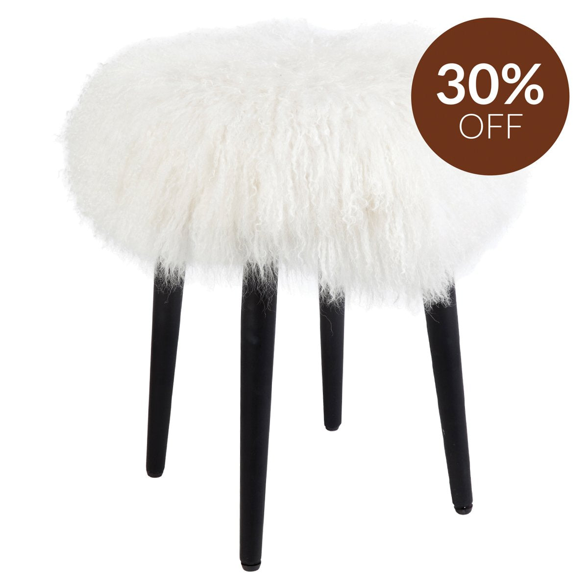 Dixie Stool - White Mongolian Fur
