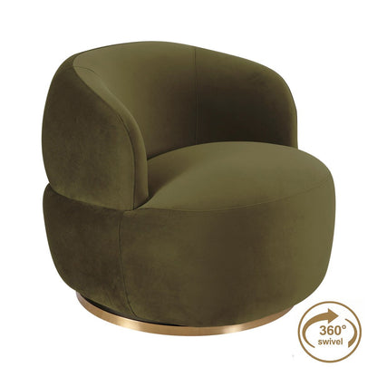 Tubby Swivel Arm Chair - Olive Velvet