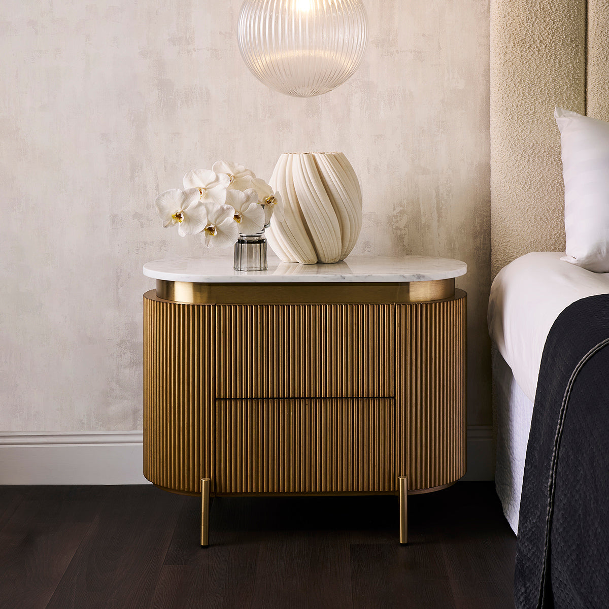 Demarco 76x60cm Bedside Table - Antique Gold