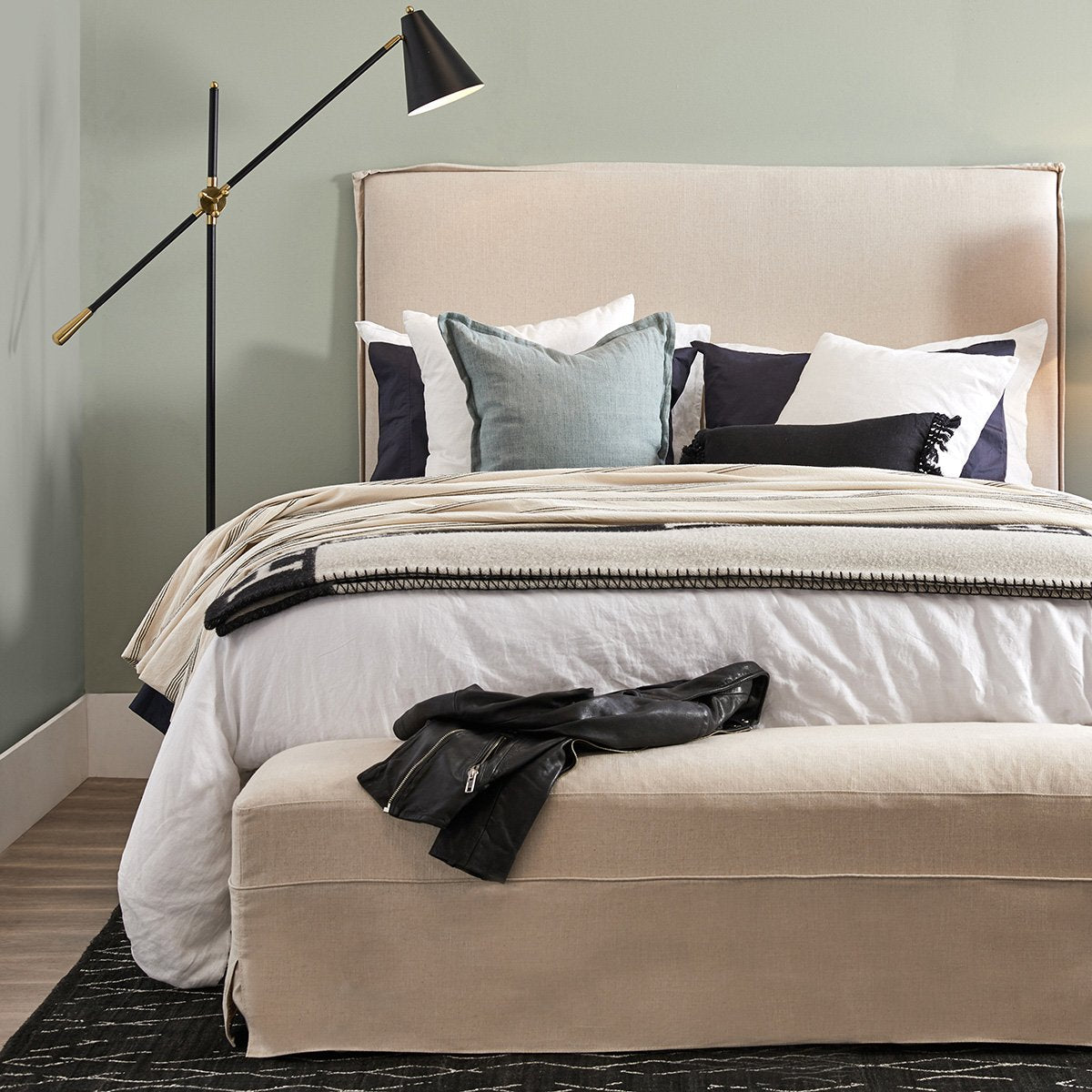 Brighton Slip Cover Queen Bedhead w Valance - Natural Linen - OUTLET NSW