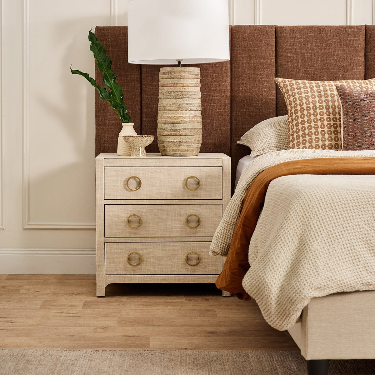 Astley Upholstered Bedside Table - Natural