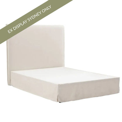 Brighton Slip Cover Queen Bedhead w Valance - Natural Linen - OUTLET NSW