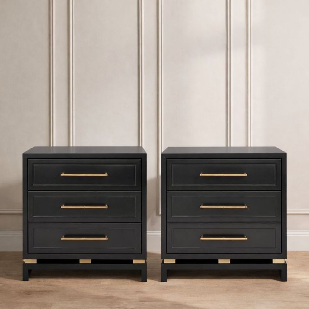 Pearl Bedside Table - Large Black Set of 2