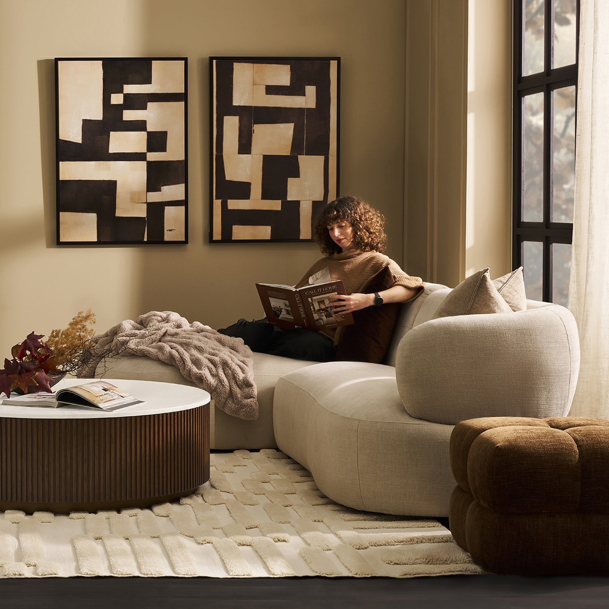 Greenwich Modular 3 Seater Sofa w Left Chaise - Natural Chenille