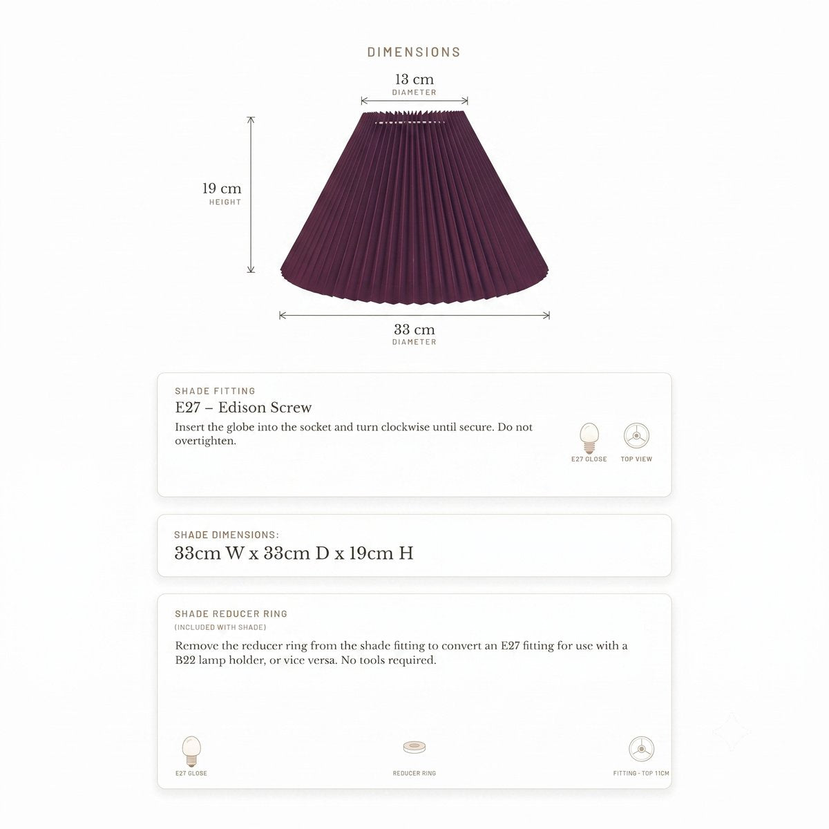 Anya Pleated Empire Shade - Small Plum - Bulk Buy Qty 5