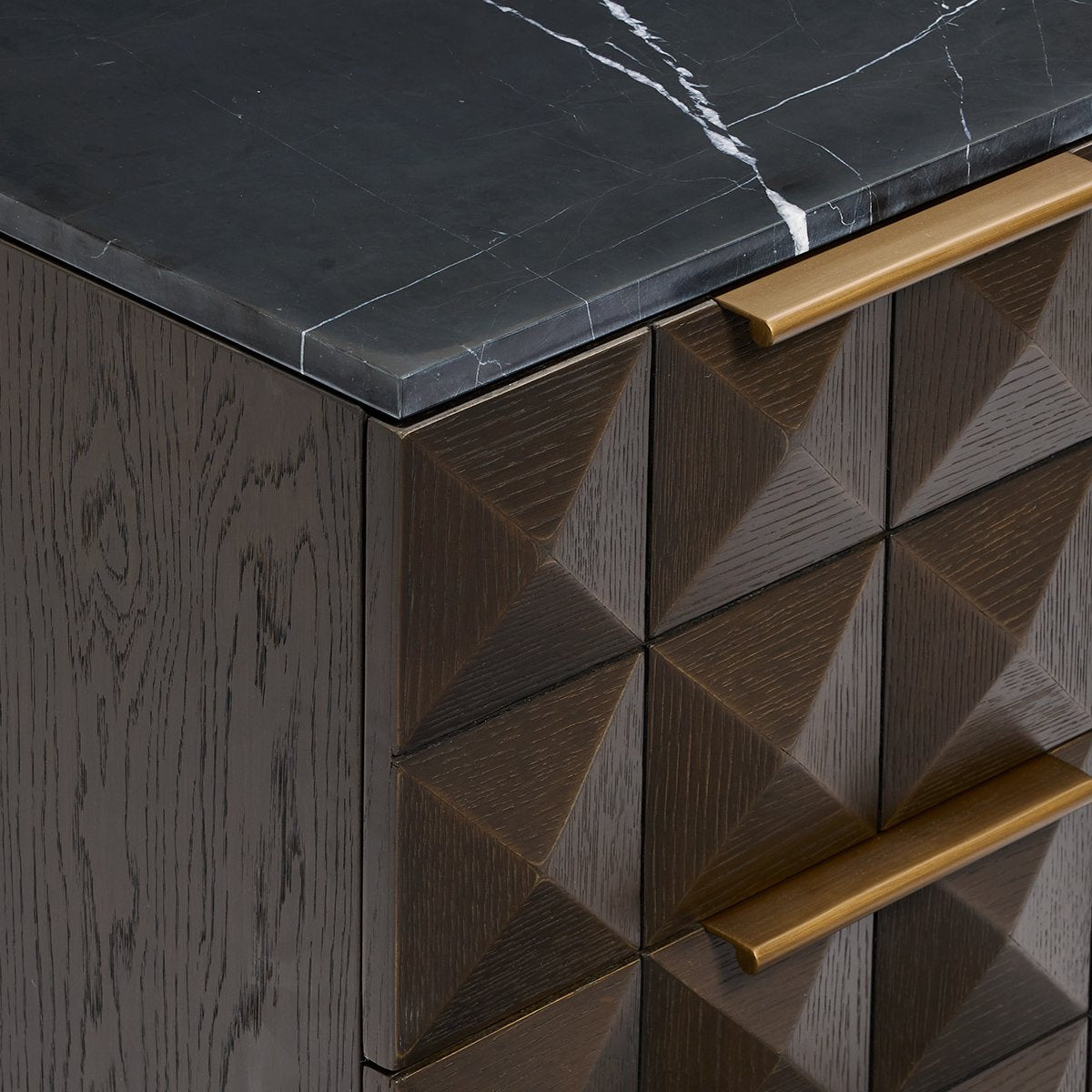 Benedict Smoked Oak Bedside Table - Black Marble