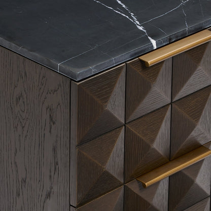 Benedict Smoked Oak Bedside Table - Black Marble