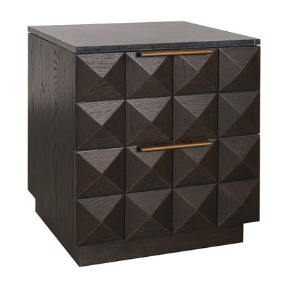 Benedict Smoked Oak Bedside Table - Black Marble