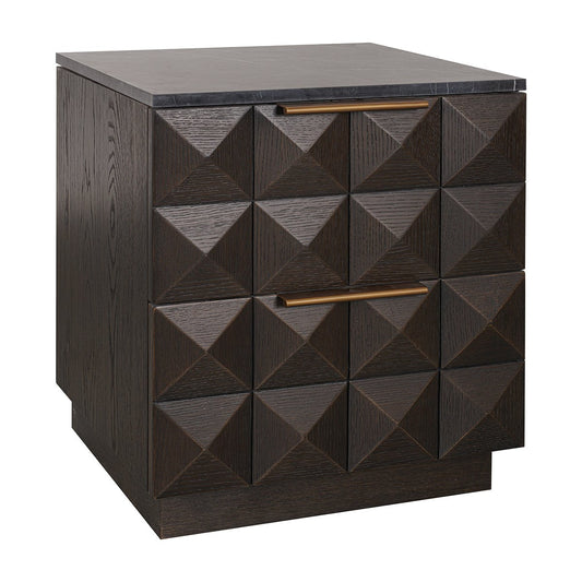 Benedict 53x62.5cm Smoked Oak Bedside Table - Black Marble