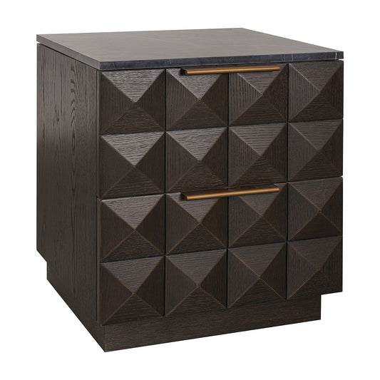 Benedict 53x62.5cm Smoked Oak Bedside Table - Black Marble