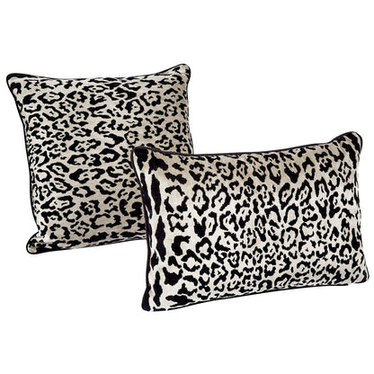Serene Square Feather Cushion - Leopard Chenille w Black Velvet - OUTLET NSW