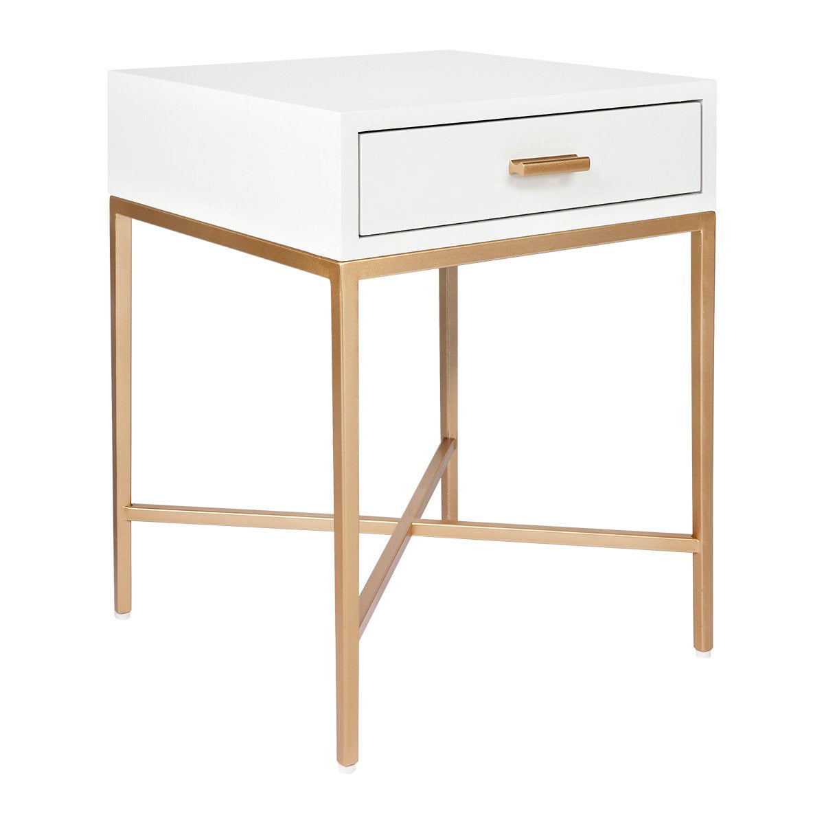 Nessa 1 Drawer Bedside Table -White/Gold