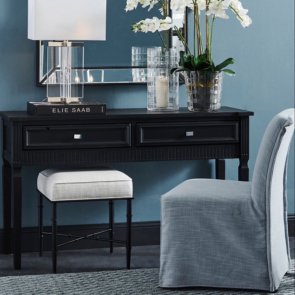 Hacienda Black Iron Stool - Natural Linen