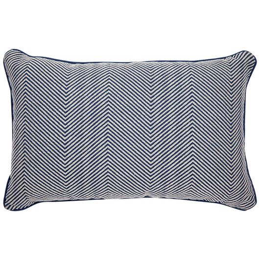 Candace Rectangle Feather Cushion - Chevron Blue Linen