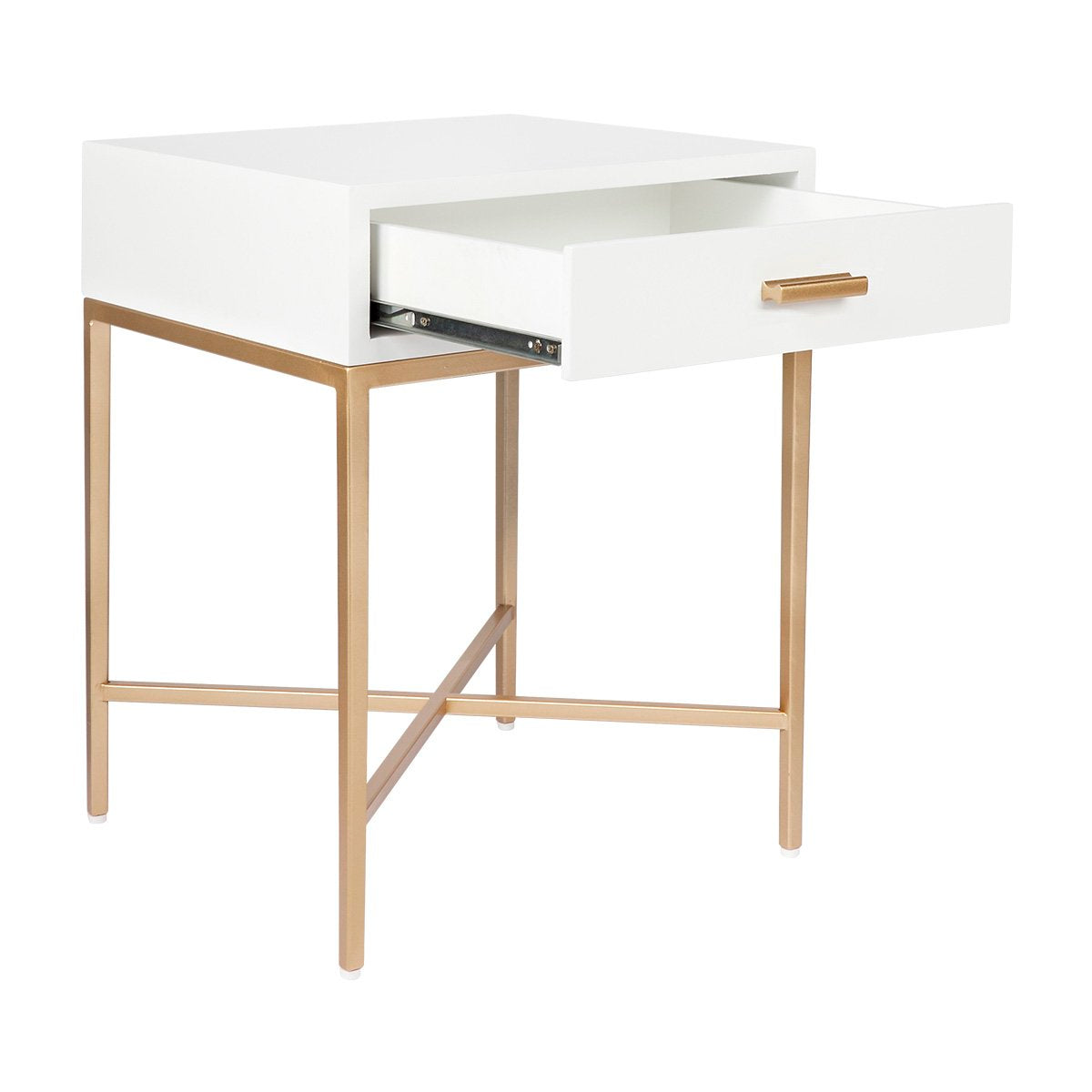 Nessa 1 Drawer Bedside Table -White/Gold