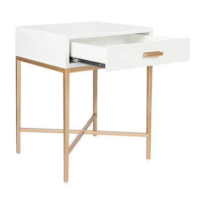 Nessa 1 Drawer Bedside Table -White/Gold