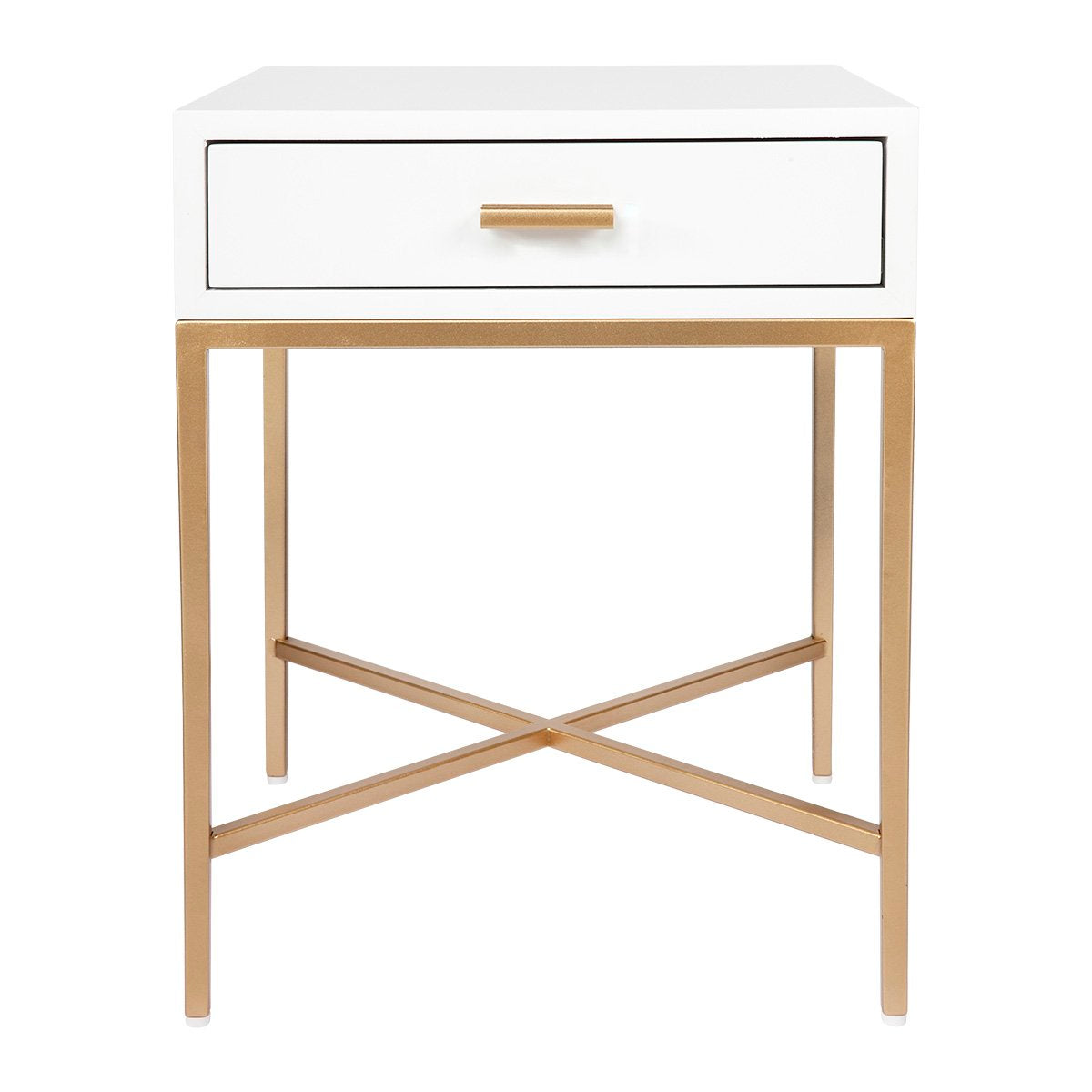 Nessa 1 Drawer Bedside Table -White/Gold