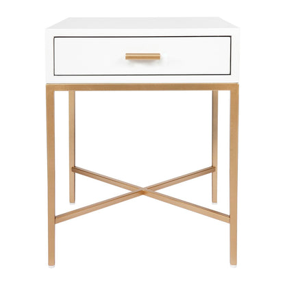 Nessa 1 Drawer Bedside Table -White/Gold