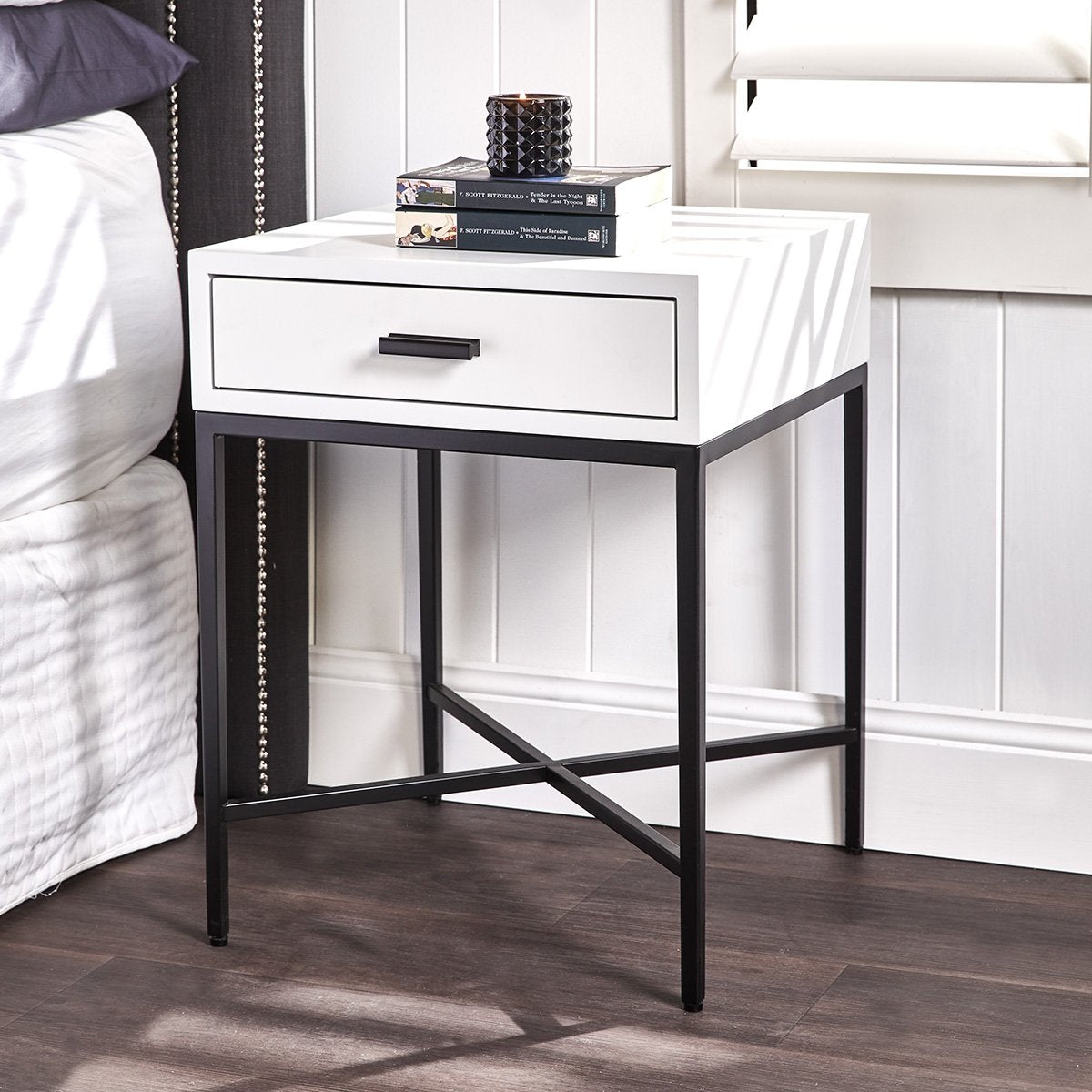 Nessa 1 Drawer Bedside Table - White/Black