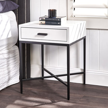 Nessa 1 Drawer Bedside Table - White/Black
