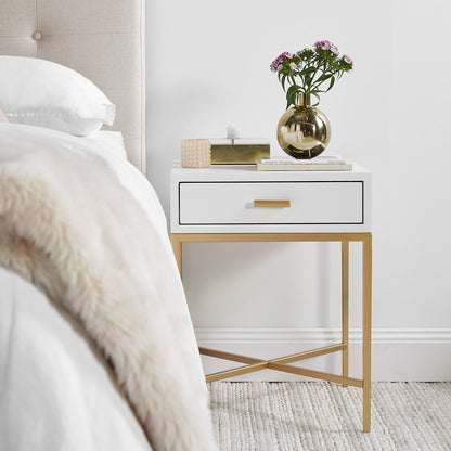 Nessa 1 Drawer Bedside Table -White/Gold