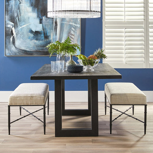 Hacienda Black Iron Bench Ottoman - Natural Linen